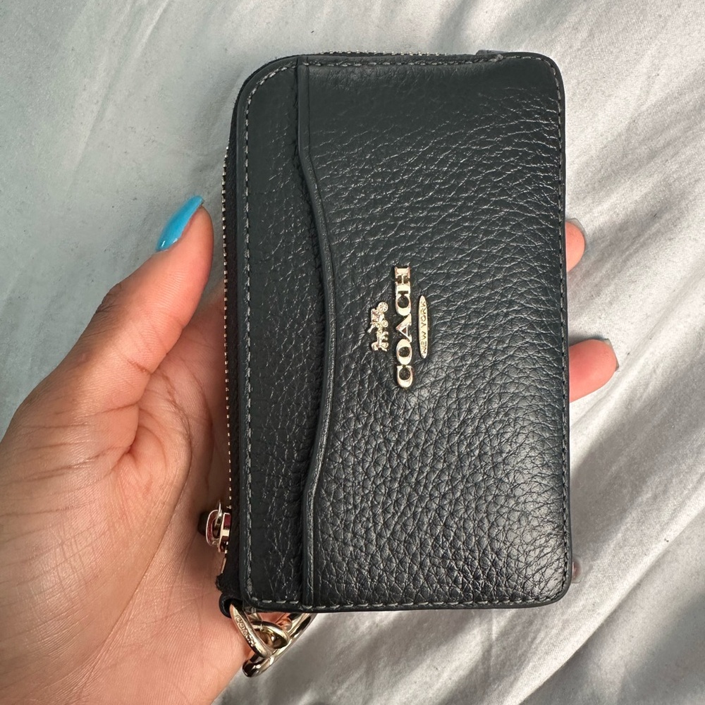 Coach Black Leather Zip Card Wallet